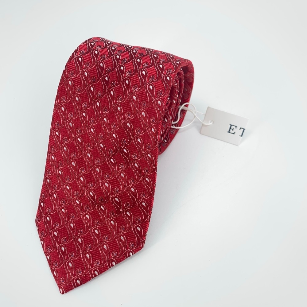 Eton Tie Mens One Size Red White Paisley Silk Classic Luxury Necktie Italy Made
